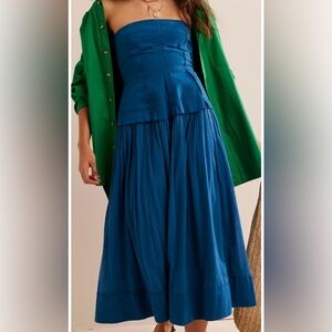 Free People Milan Midi strapless dress, cold river (blue)